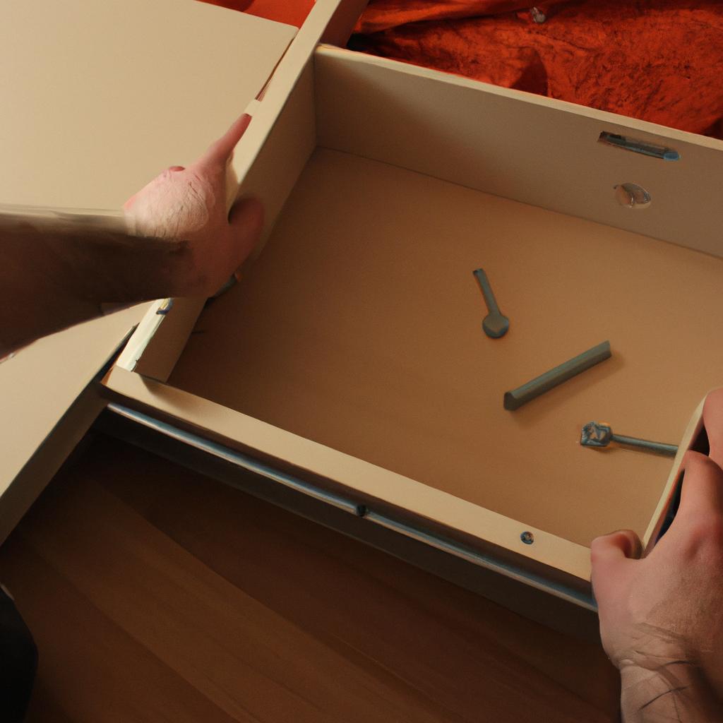Person assembling storage furniture chest